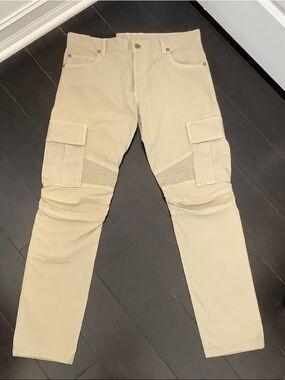 Balmain Men's Beige Cargo Biker Pants - Classic Utility Style, Size 34